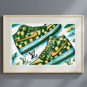 VUITTON NIKE MASH 17X11 PRINT FASHION ART PRINT SIGNED AND FRAMED-BLACK FRAME